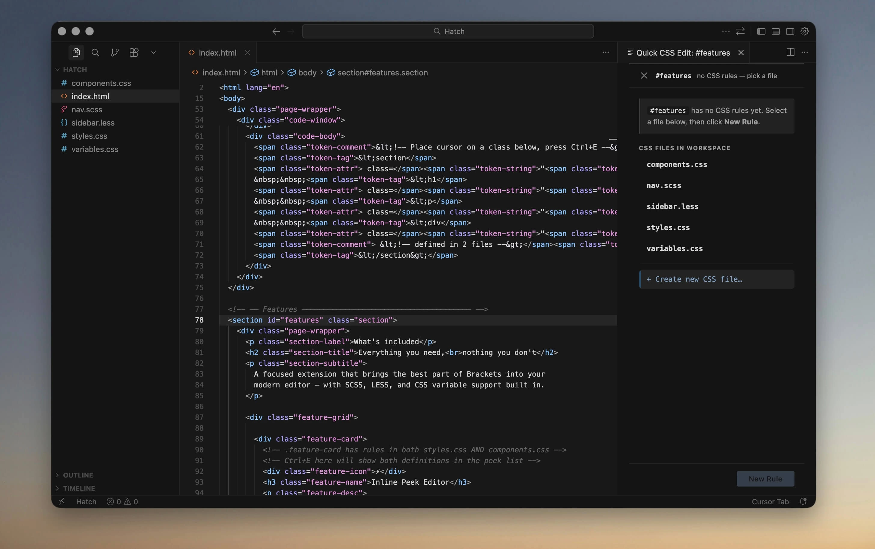 CSS file picker listing stylesheets in the workspace